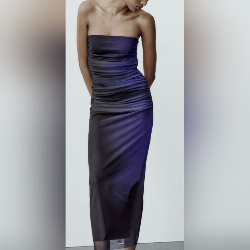 NWT Zara Strapless Indigo and Black Asymmetrical Dress